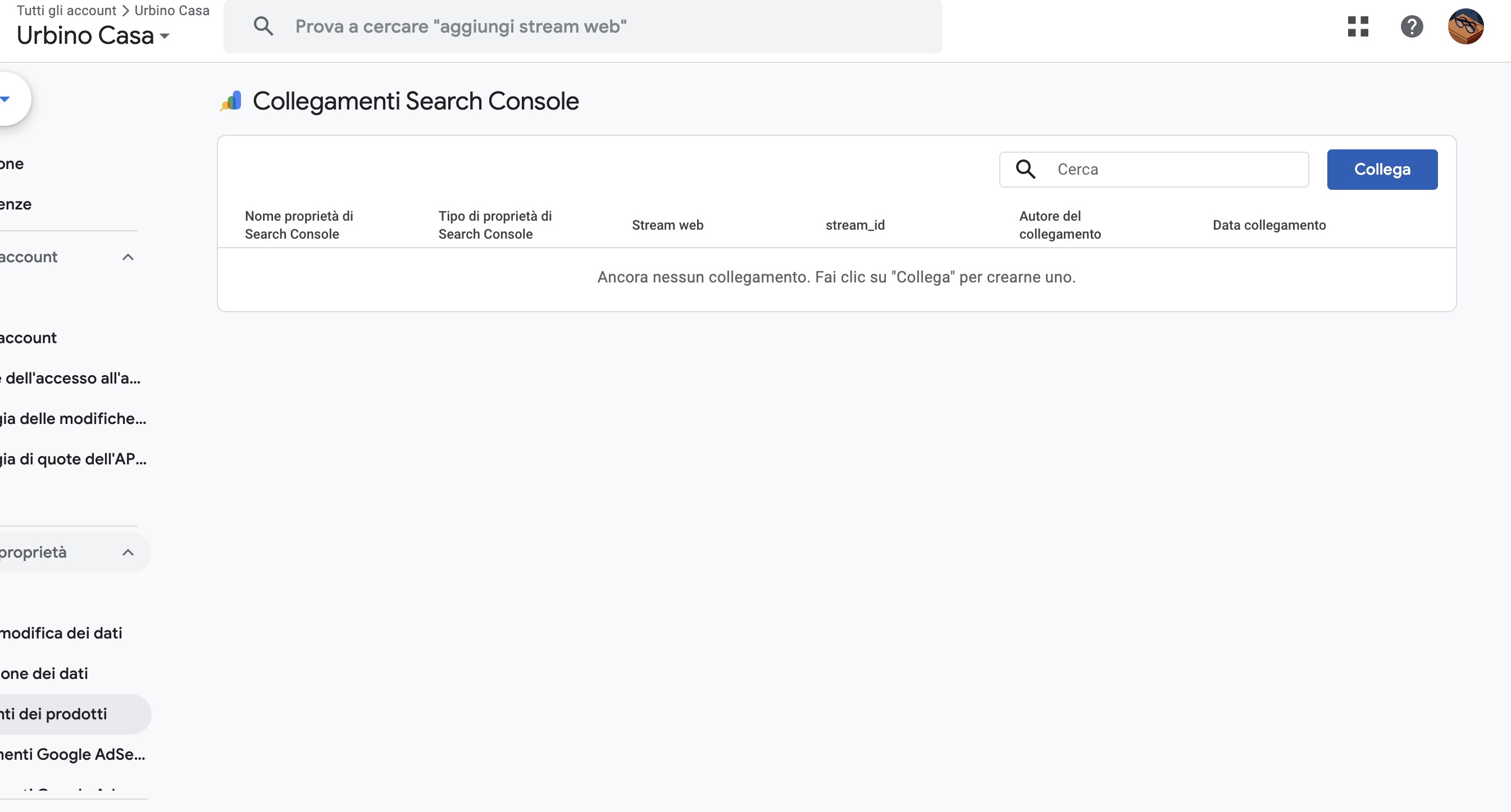 Empty Search Console links page