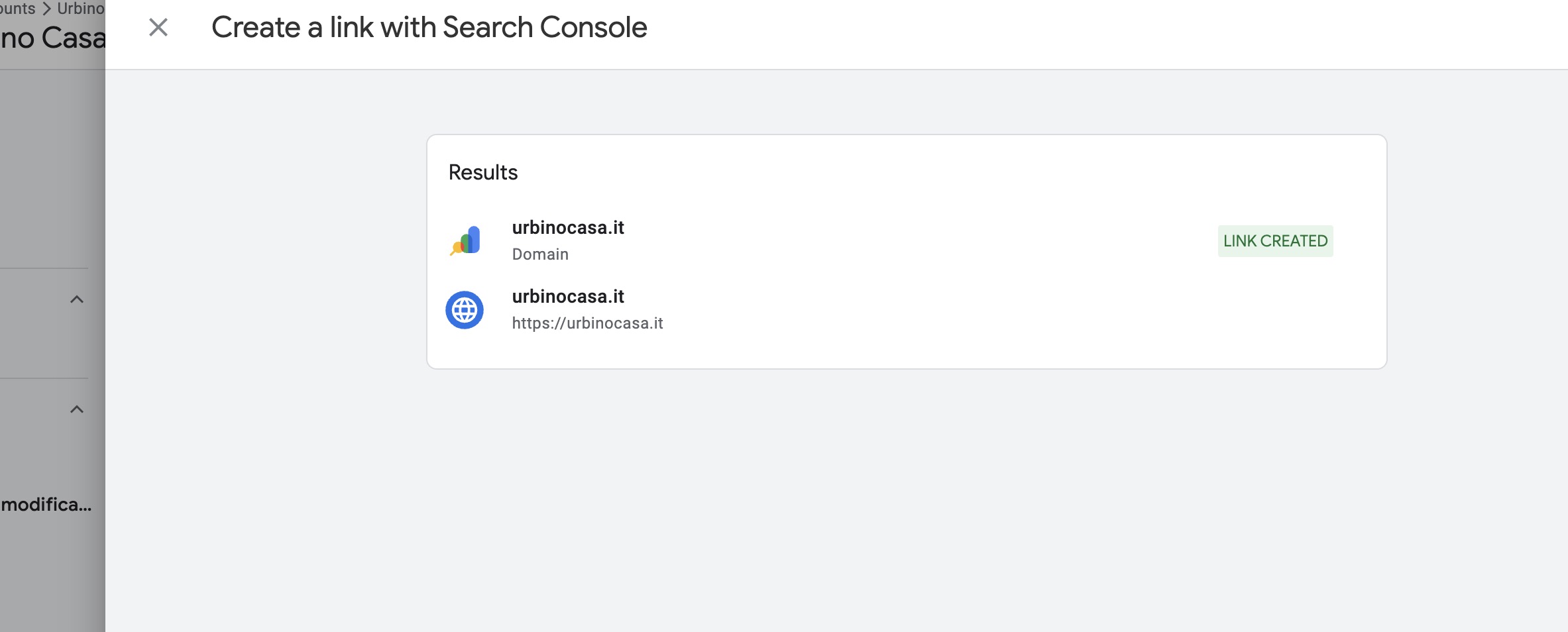Link created confirmation