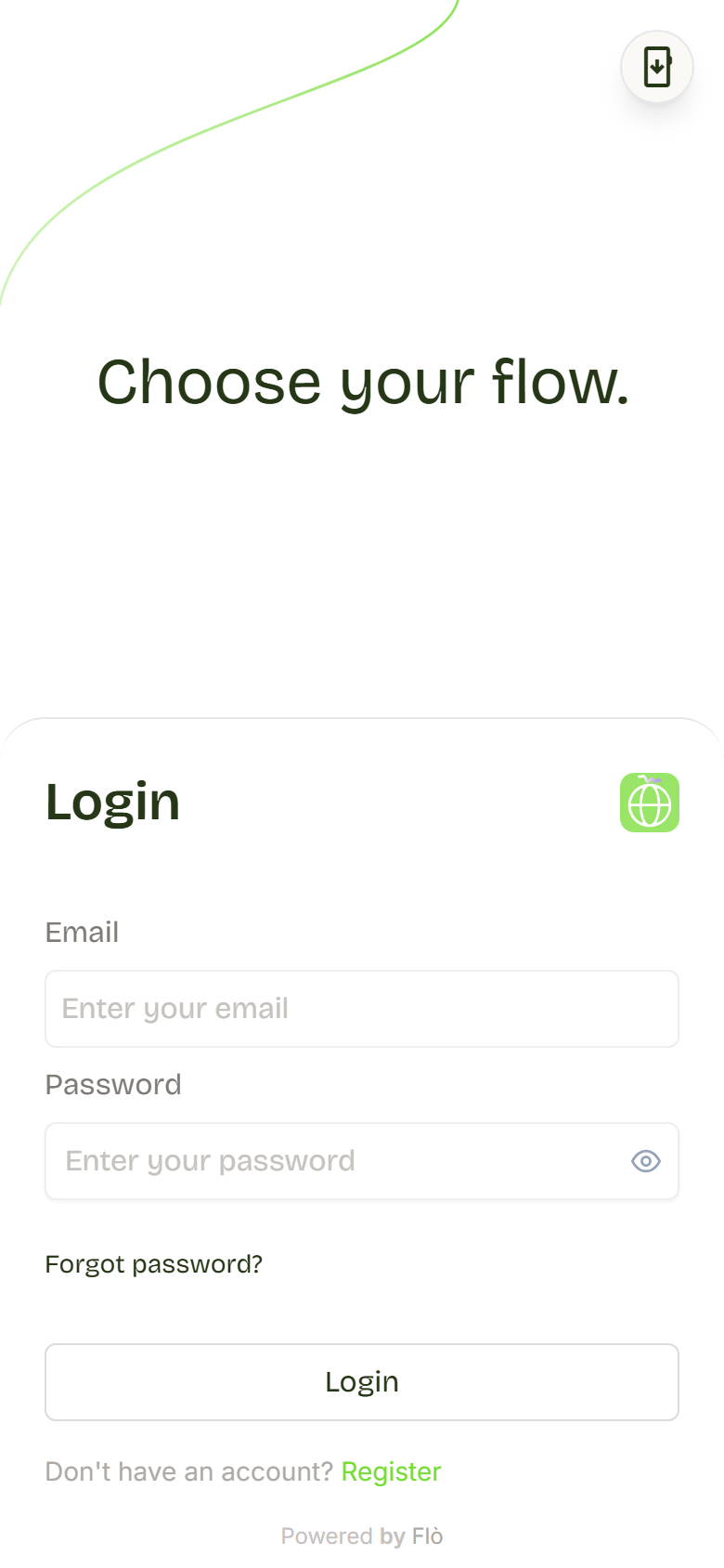 Sign-in page with the Email and Password fields and the sign-in button.