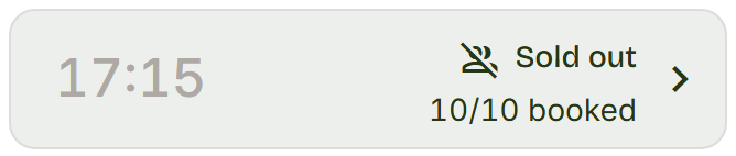 Grey 17:15 row with Sold out and 10/10 booked.