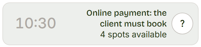 Grey 10:30 row reading Online payment: the client must book.