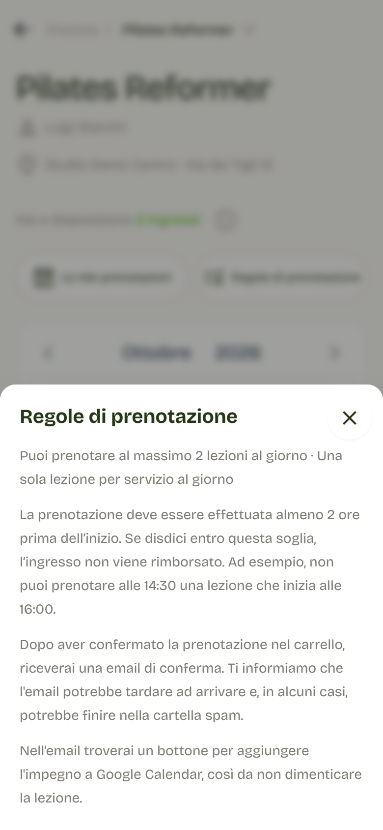 Pannello con le regole di prenotazione dello studio.