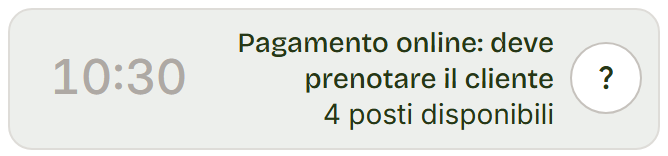 Riga grigia delle 10:30 con la scritta Pagamento online: deve prenotare il cliente.